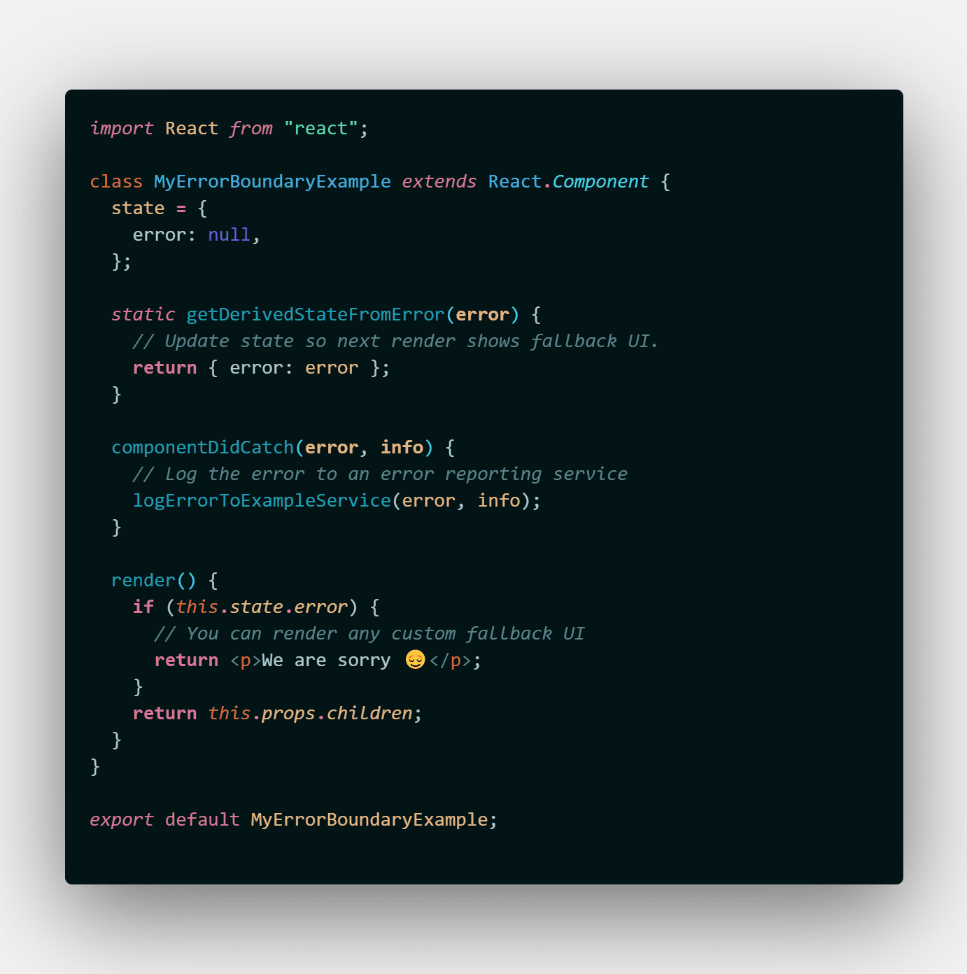 Code for the ErrorBoundary component in the component directory