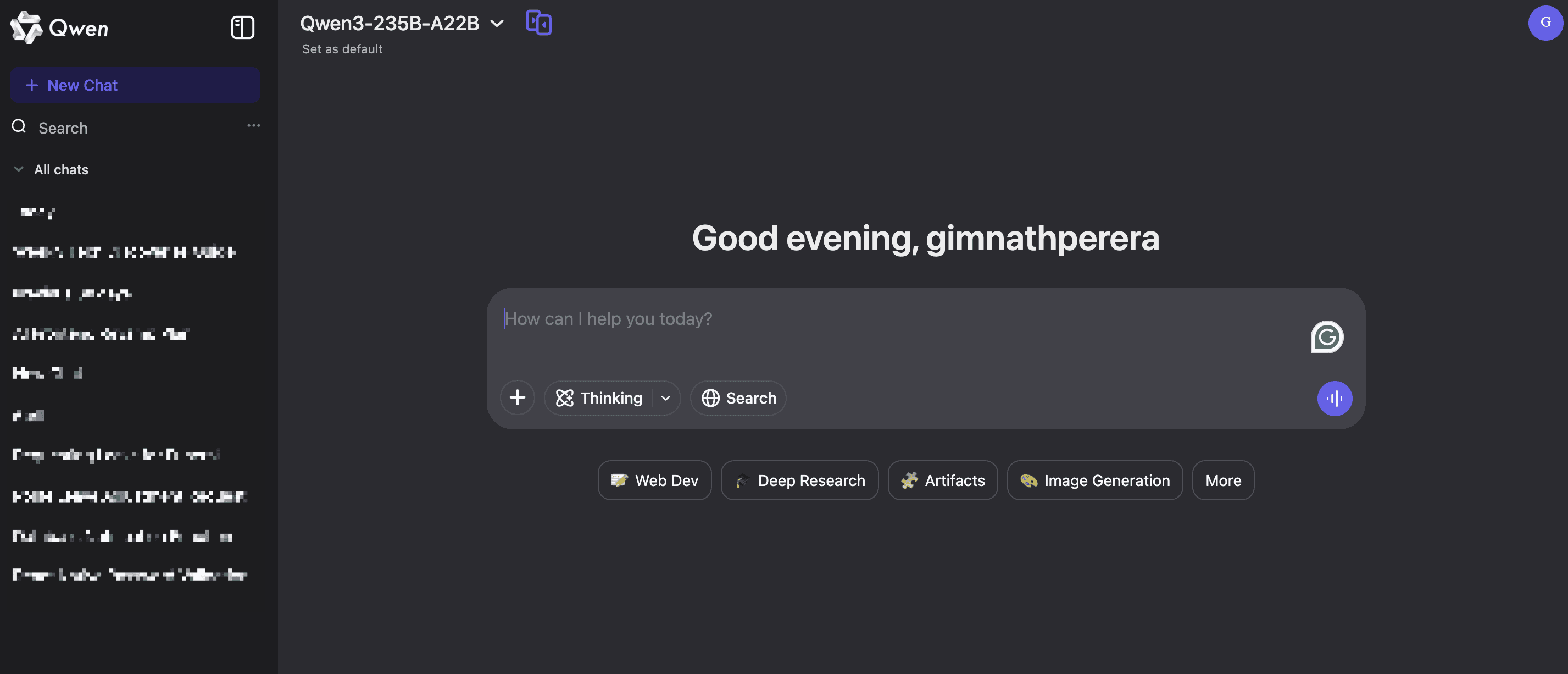 The Qwen Chat interface