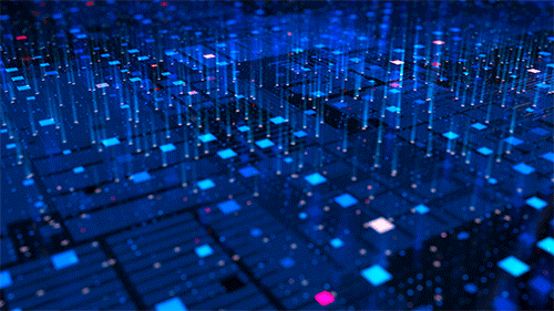 An animation of code and artificial intelligence working together
